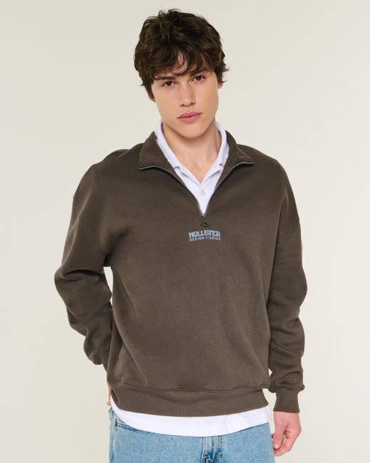 Hollister Green Boxy Quarter-zip Logo Graphic Sweatshirt for men