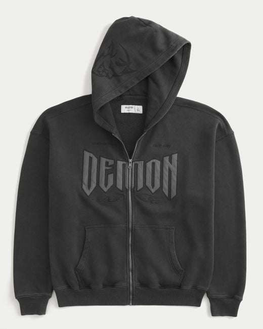 Hollister Black Hollister Feel Good Boxy Zip-up Dodge Demon Graphic Hoodie for men