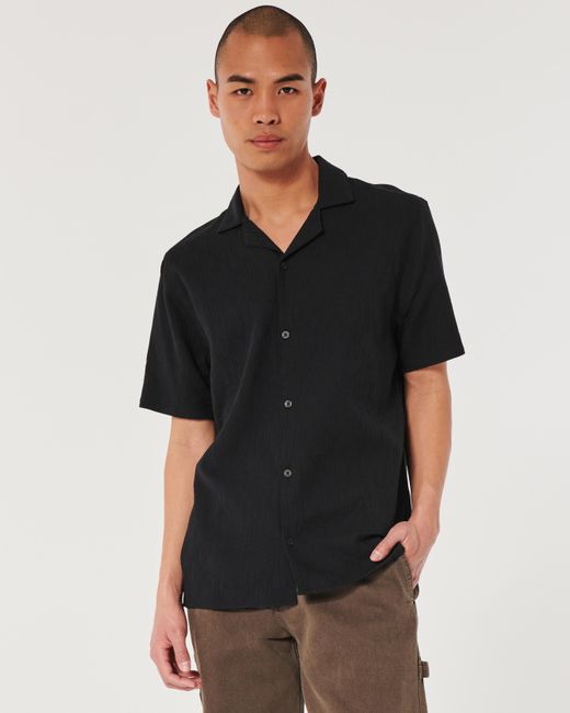 Hollister Kurzärmeliges Hemd aus strukturierter Baumwolle in Black für Herren