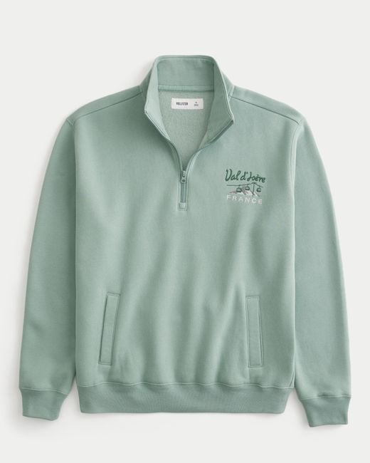 Hollister Green Relaxed Val-d'isère Graphic Half-zip Sweatshirt for men