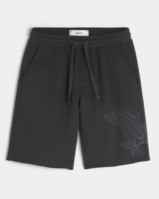 Hollister Black At-the-knee Eagle Graphic Baggy Fleece Shorts for men