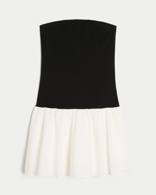 Hollister Black Strapless Drop-waist Knit-woven Mini Dress