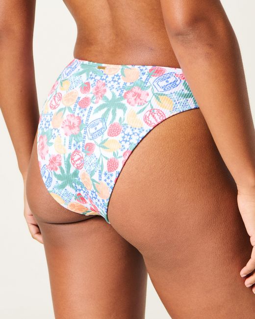 Hollister Blue Curvy High-leg High-waist Ribbed Cheeky Bikini Bottom