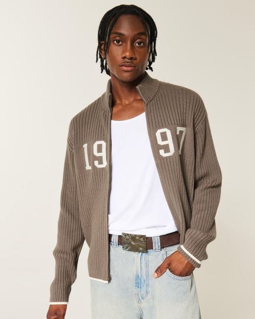 Hollister Brown Relaxed Number Graphic Zip-up Sweater for men