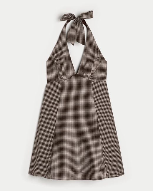 Hollister Open Back Halter Mini Dress in Brown | Lyst UK