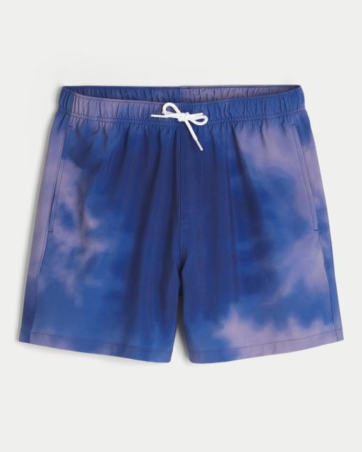 Hollister Blue Mid-thigh Volley Swim Trunks for men