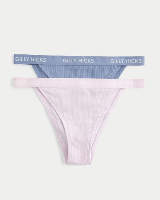 Hollister Blue Gilly Hicks Ribbed Cotton Blend Cheeky Underwear 2-pack