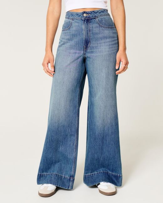 Hollister Blue Ultra High-rise Medium Wash Wide-leg Jeans