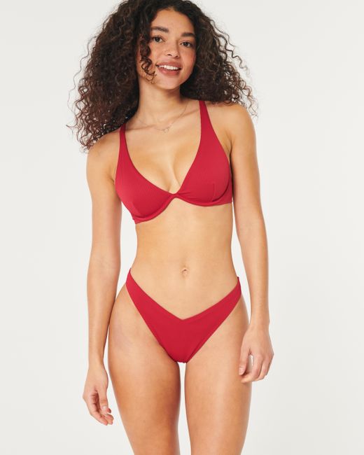 Hollister Red Ribbed V-front High-leg Cheekiest Bikini Bottom