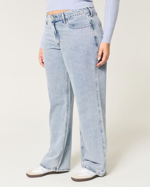 Hollister Blue Curvy Mid Rise Baggy-Jeans in mittlerer Waschung