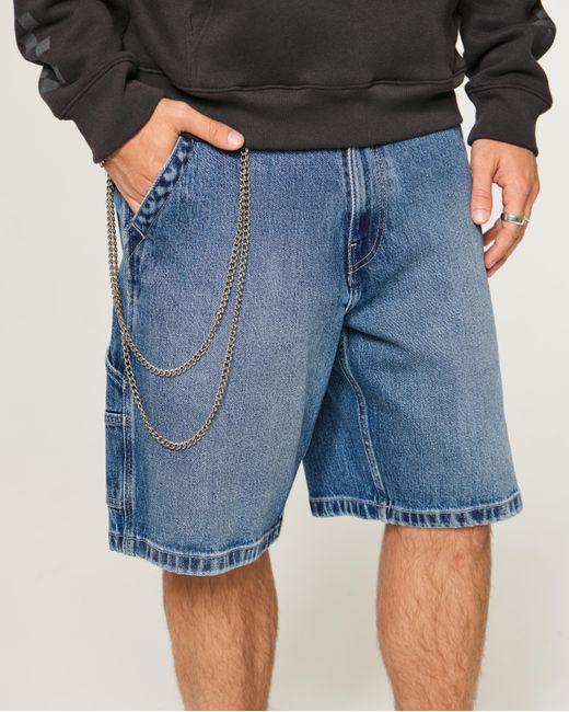 Hollister Blue Medium Wash Baggy Denim Painter Shorts for men