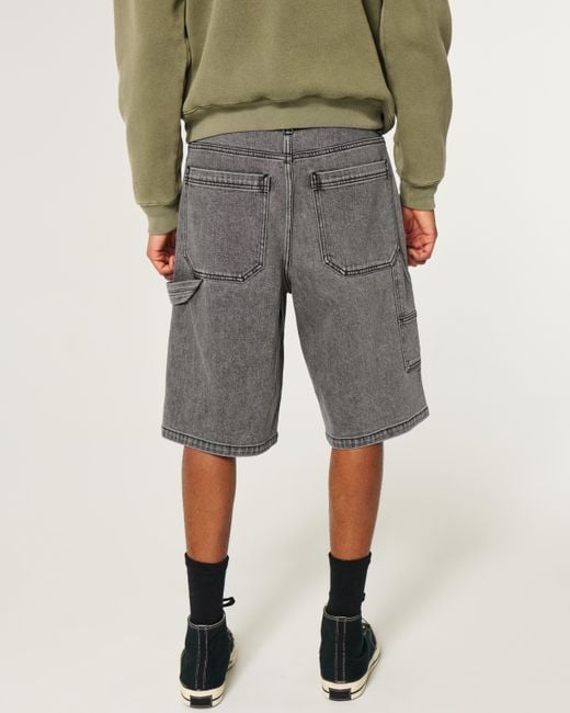 Hollister Gray Super Baggy Painter Jean Shorts for men