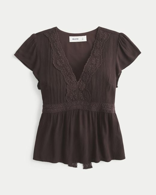 Hollister Black Lace Trim Babydoll Blouse