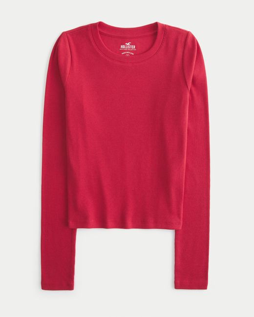 Hollister Red Long-sleeve Ribbed Crew Baby Tee