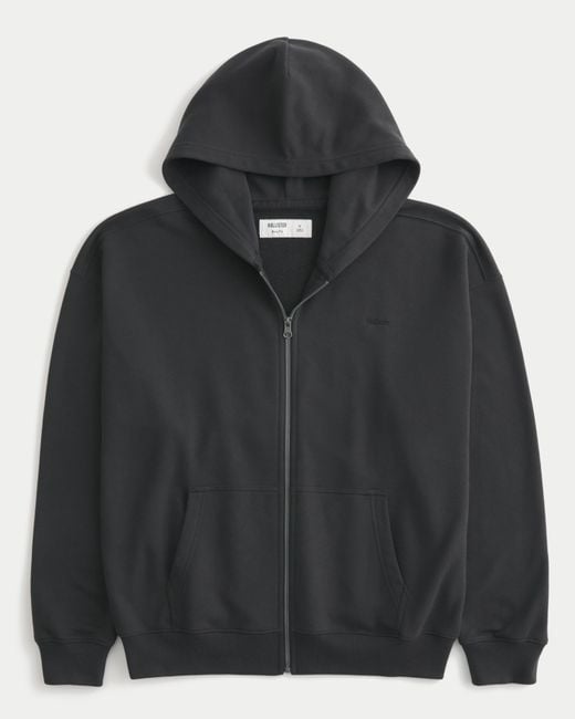 Hollister Black Terry Logo Zip-up Hoodie for men