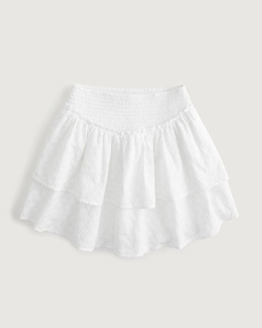 Hollister White Ultra High-rise Embroidered Tiered Skort