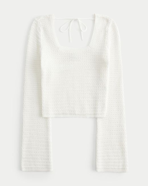 Hollister White Crochet-style Square-neck Sweater