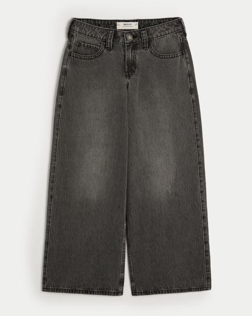 Hollister Gray Low-rise Washed Black Super Baggy Jeans