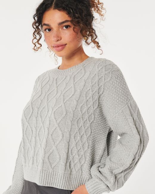 Hollister Boxy Cable-knit Crew Sweater in Grey | Lyst UK