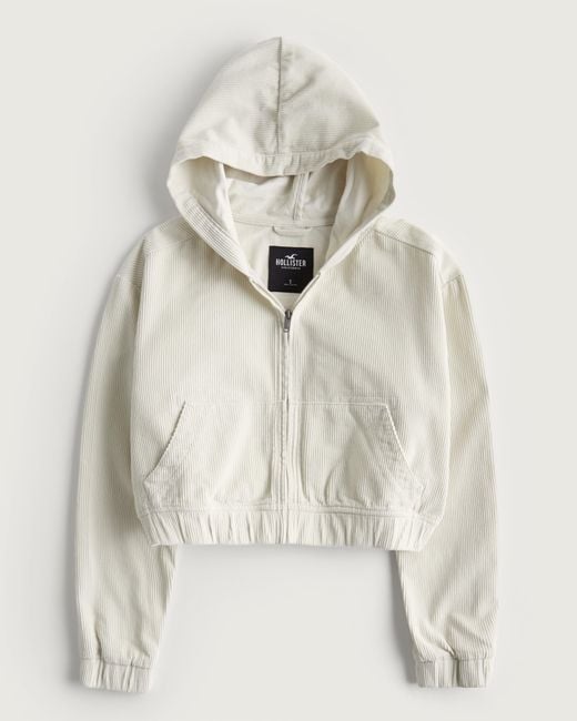 Hollister Natural Kurz geschnittene Cord-Jacke mit Kapuze