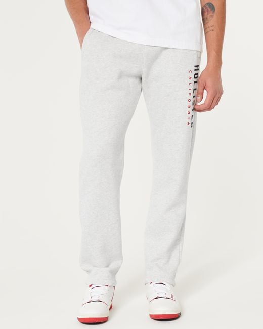 Hollister White Straight Logo Graphic Sweatpants for men