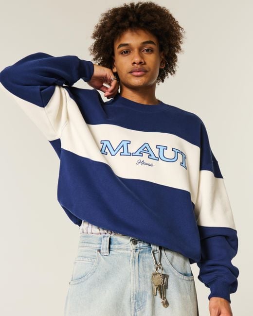 Hollister Blue Baggy Cinch Maui Graphic Crew Sweatshirt for men