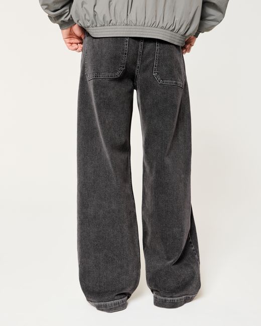 Hollister Gray Washed Black Super Baggy Jeans for men