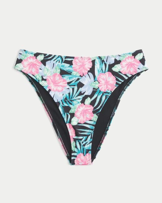 Hollister Blue Curvy High-leg High-waist Ribbed Cheeky Bikini Bottom
