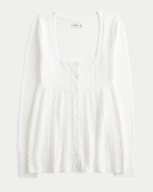Hollister White Long-sleeve Square-neck Babydoll Sweater