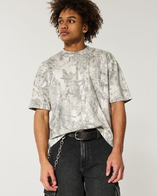 Hollister Gray Boxy Heavyweight Crop Camo Crew T-shirt for men