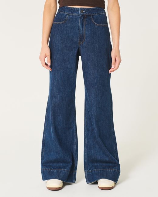 Hollister Blue Ultra High-rise Dark Wash Wide-leg Jeans