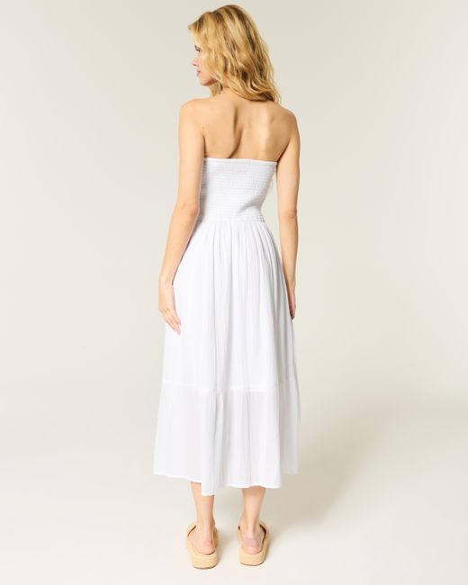 Hollister Strapless Embroidered Maxi Dress in White | Lyst UK