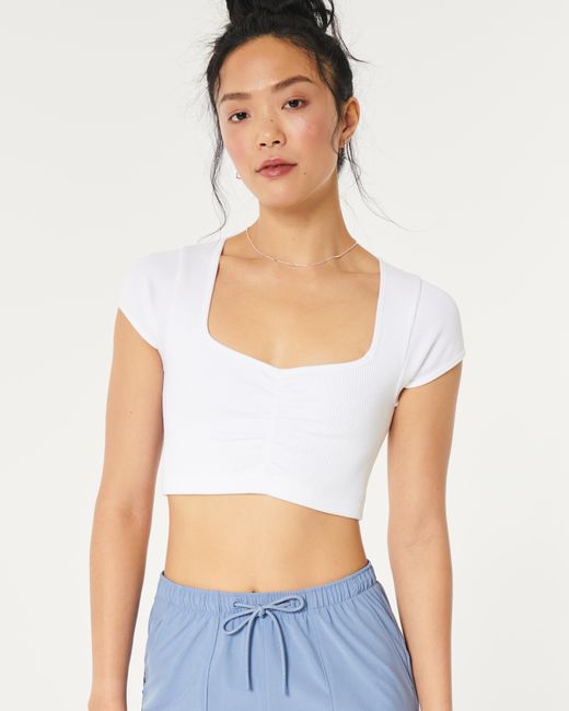 Hollister White Gilly Hicks Ribbed Seamless Fabric Cinched Top