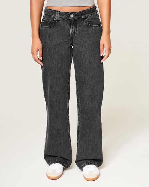 Hollister Gray Curvy Low-rise Washed Black Baggy Jeans