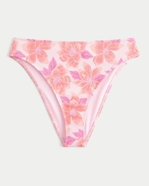 Hollister Pink Curvy High-leg High-waist Ribbed Cheeky Bikini Bottom