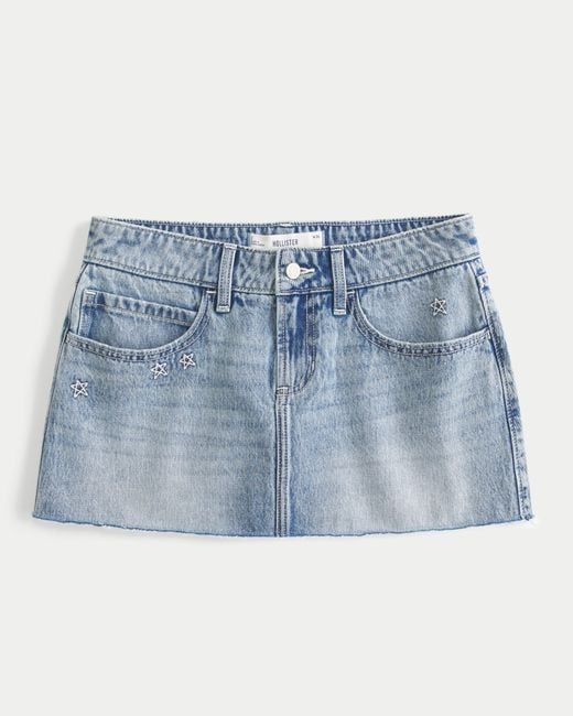 Hollister Blue Low-rise Star Embroidered Denim Mini Skort