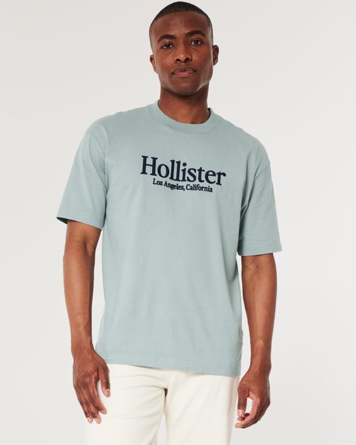 Hollister Blue Boxy Logo Graphic Tee for men
