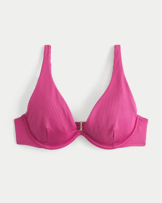 Hollister Pink High Apex Ribbed Underwire Bikini Top