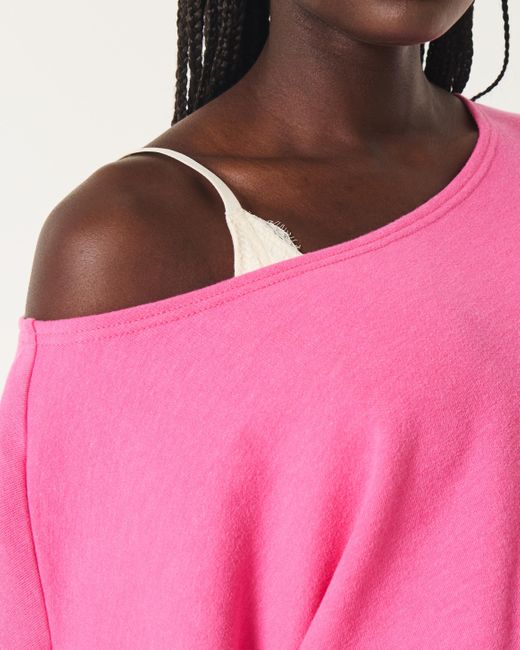 Hollister Pink Oversized Terry Off-the-shoulder Sweatshirt