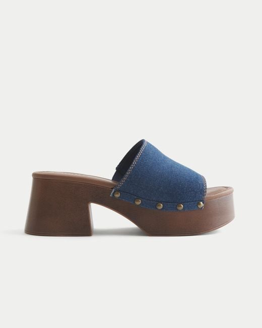 Hollister Blue Denim Platform Clogs