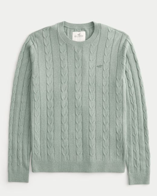 Hollister Green Lightweight Cable-knit Crew Sweater for men