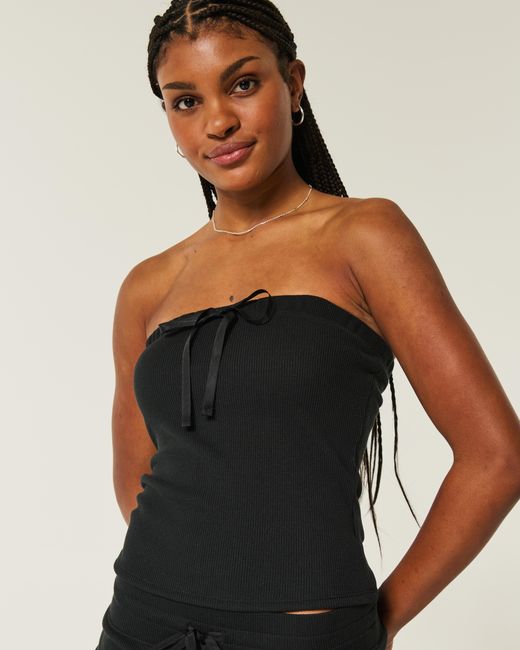 Hollister Black Gilly Hicks Cozy Waffle Tube Top