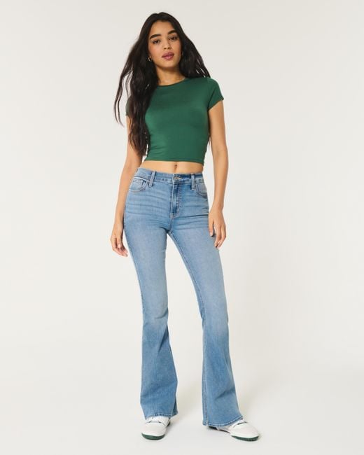 Hollister Blue High Rise Flare Jeans in mittlerer Waschung