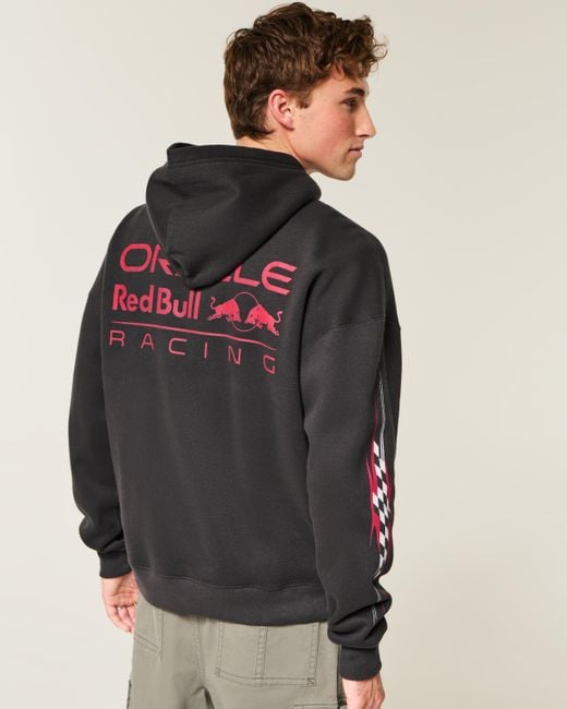 Hollister Black Boxy Oracle Red Bull Racing Graphic Hoodie for men