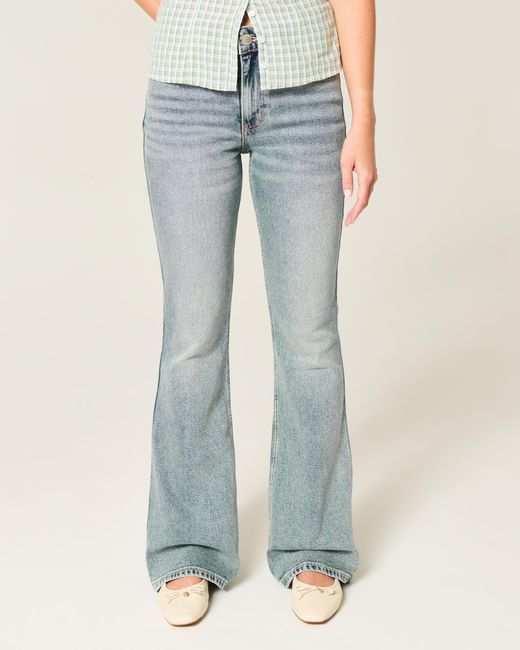 Hollister Blue High-rise Medium Wash Flare Jeans
