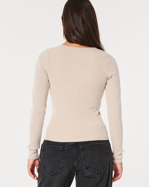 Hollister Natural Ribbed Seamless Fabric Henley