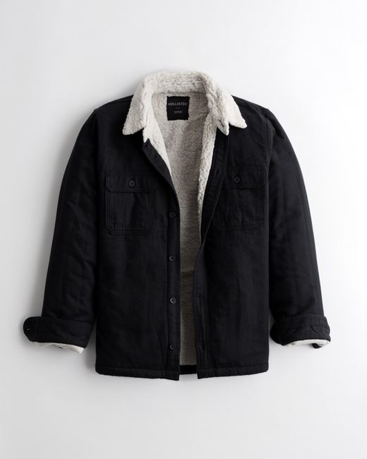 Hollister Sherpalined Flannel Shirt Jacket in Black for Men Lyst