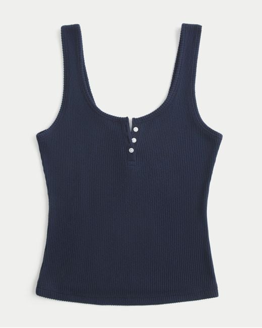 Hollister Blue Always Cozy Rib Henley Tank
