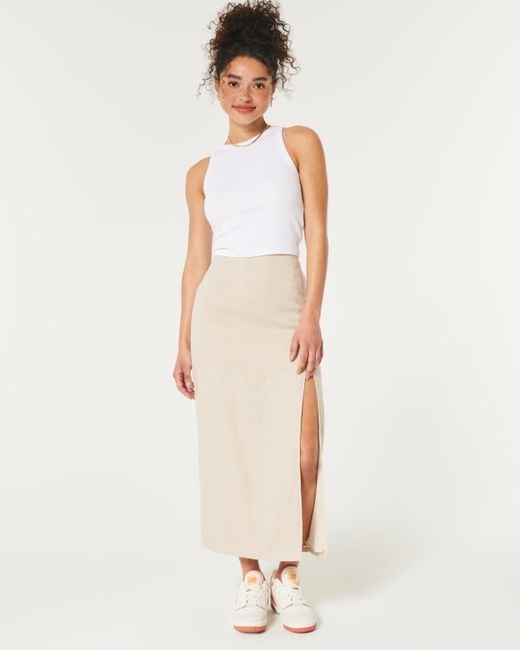 Hollister Natural Linen Blend Maxi Skirt