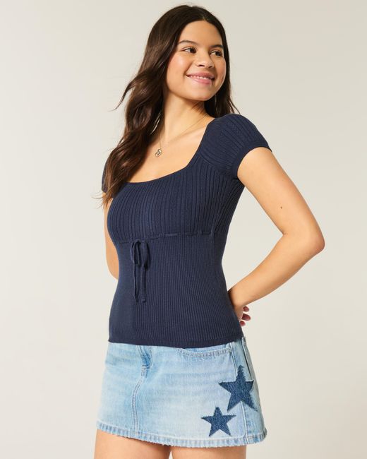Hollister Blue Short-sleeve Square Neck Sweater